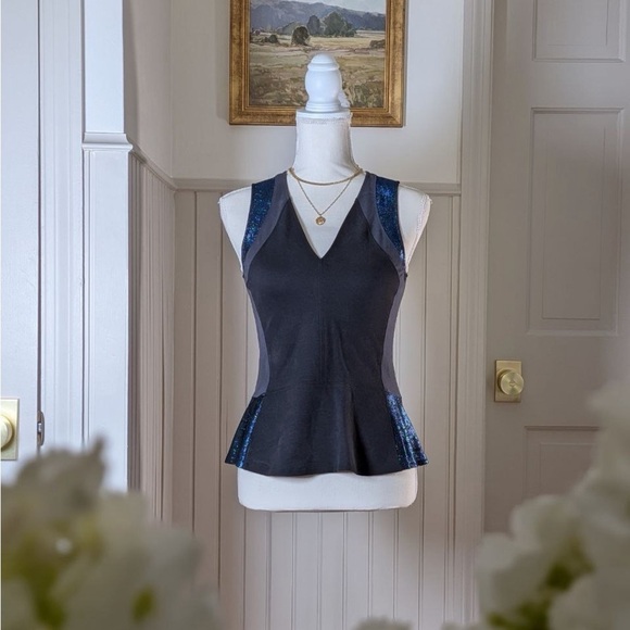 Aiko Tops - AIKO Black Zip Back Peplum Sleeveless Going Out Top S Made in USA
